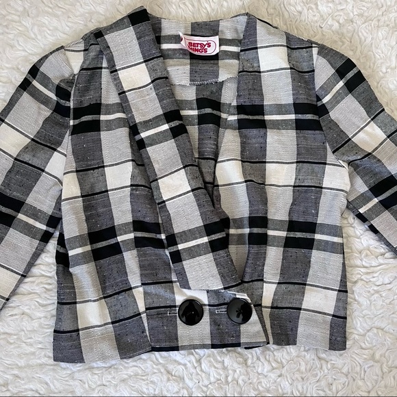 Vintage black & white plaid long-sleeve top, medium - Picture 5 of 10